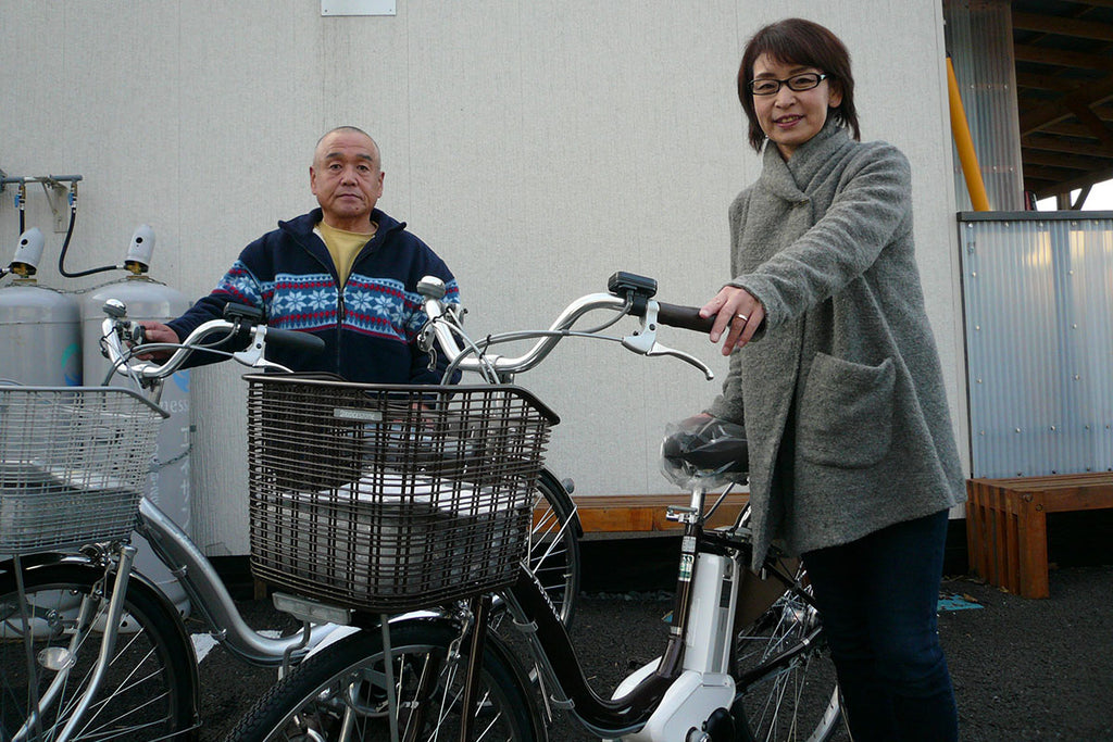 石巻市の仮設糠塚団地に電動アシスト付き自転車をお届けしました